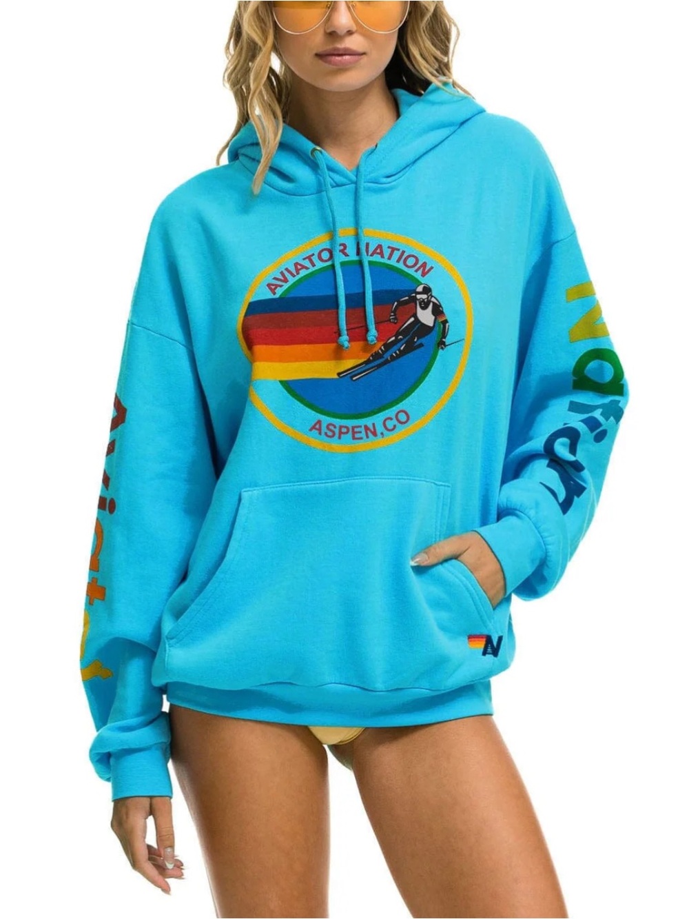Aviator Nation Aspen RELAXED PULLOVER HOODIE NEON BLUE small